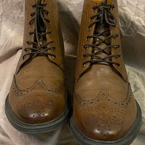 Stafford Deacon cap toe men’s boots in cognac.
